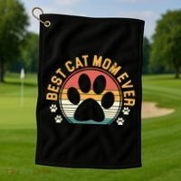 Best Cat Mom Ever Retro Sunset Golf Towel thumb 1