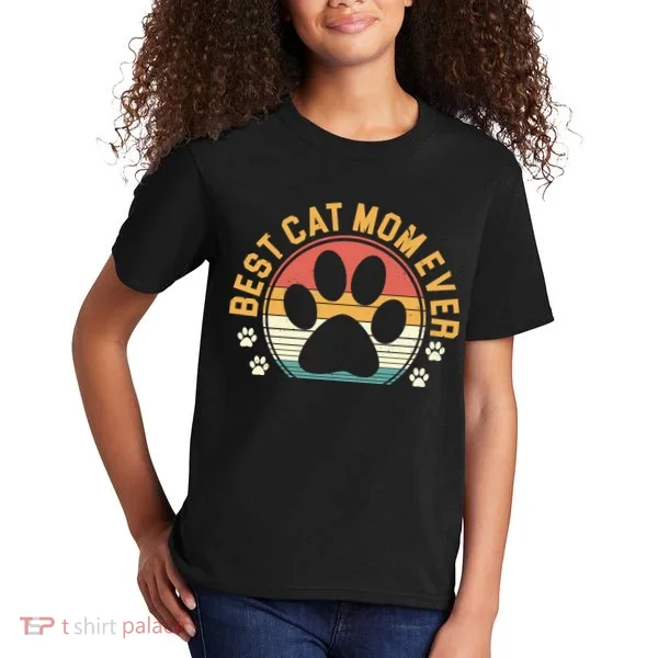 Best Cat Mom Ever Retro Sunset Kids T-Shirt