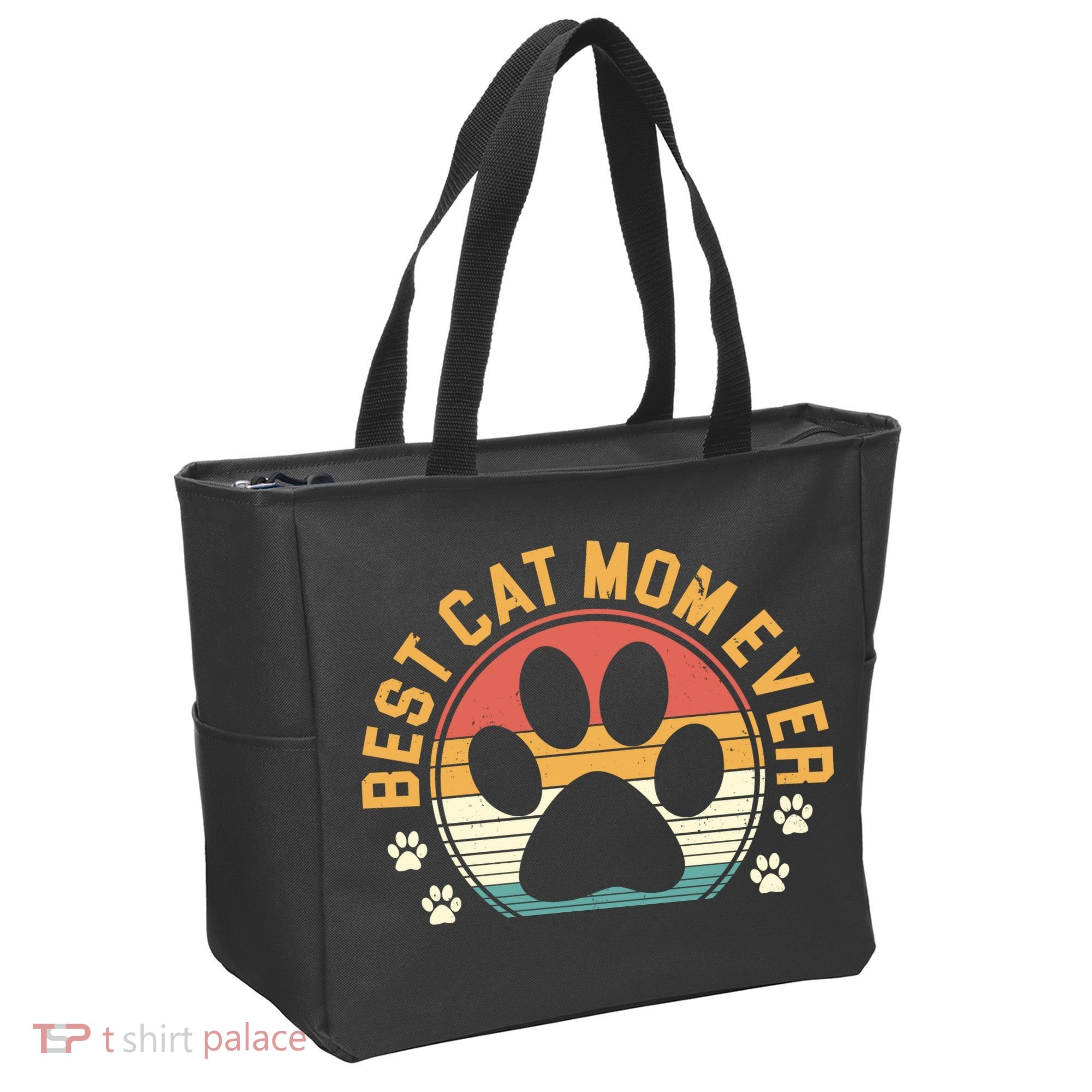 Best Cat Mom Ever Retro Sunset Tote Bag