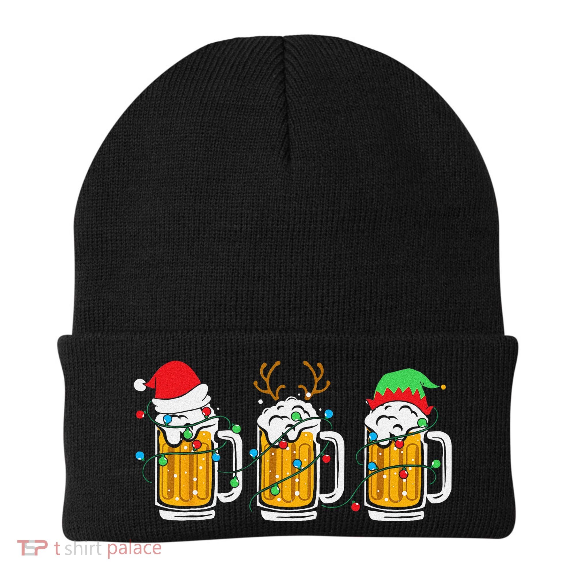 Beer Christmas Mug Santa Reinbeer Xmas Tree Lights Funny Funny Beanie