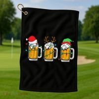 Beer Christmas Mug Santa Reinbeer Xmas Tree Lights Funny Funny Golf Towel thumb 1