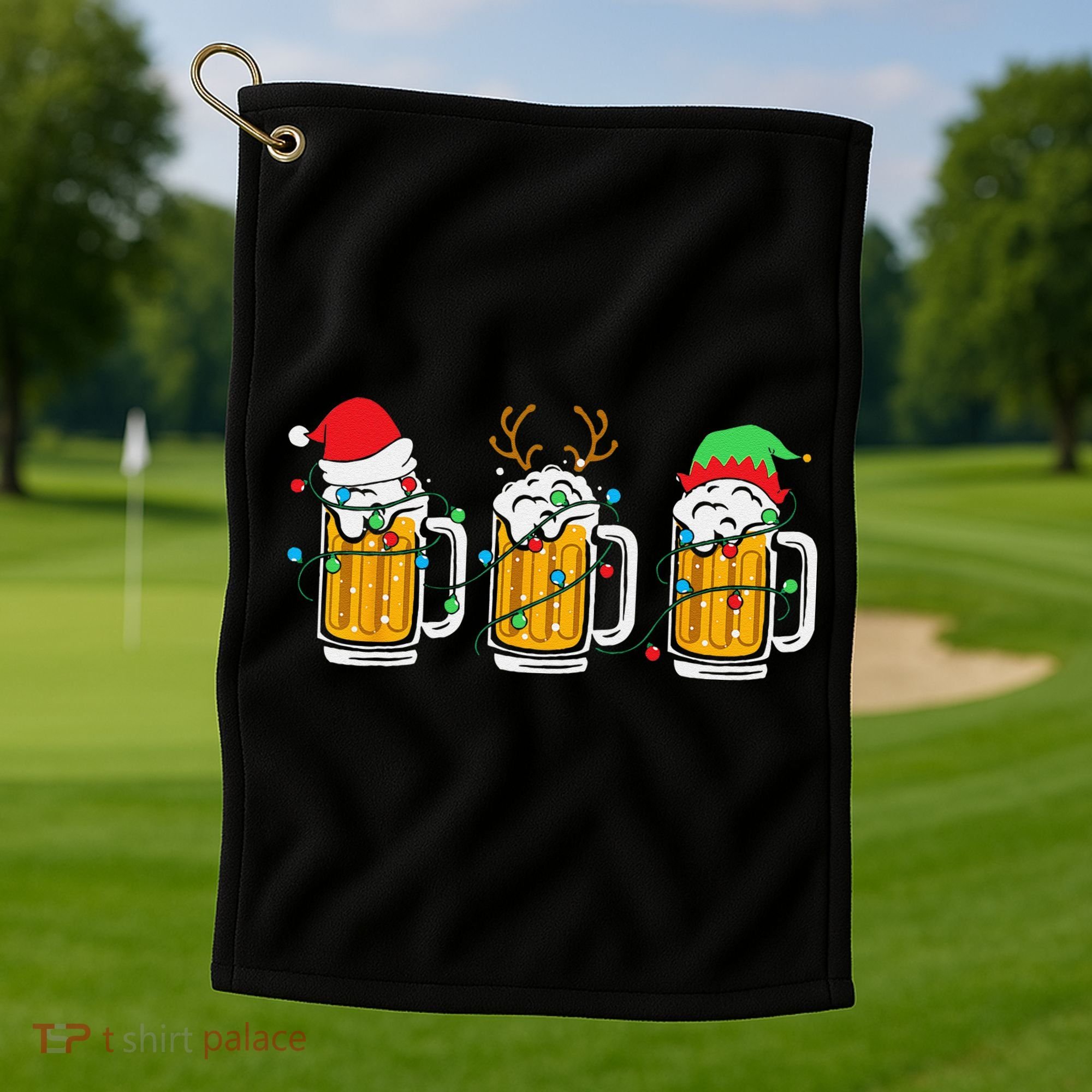Beer Christmas Mug Santa Reinbeer Xmas Tree Lights Funny Funny Golf Towel