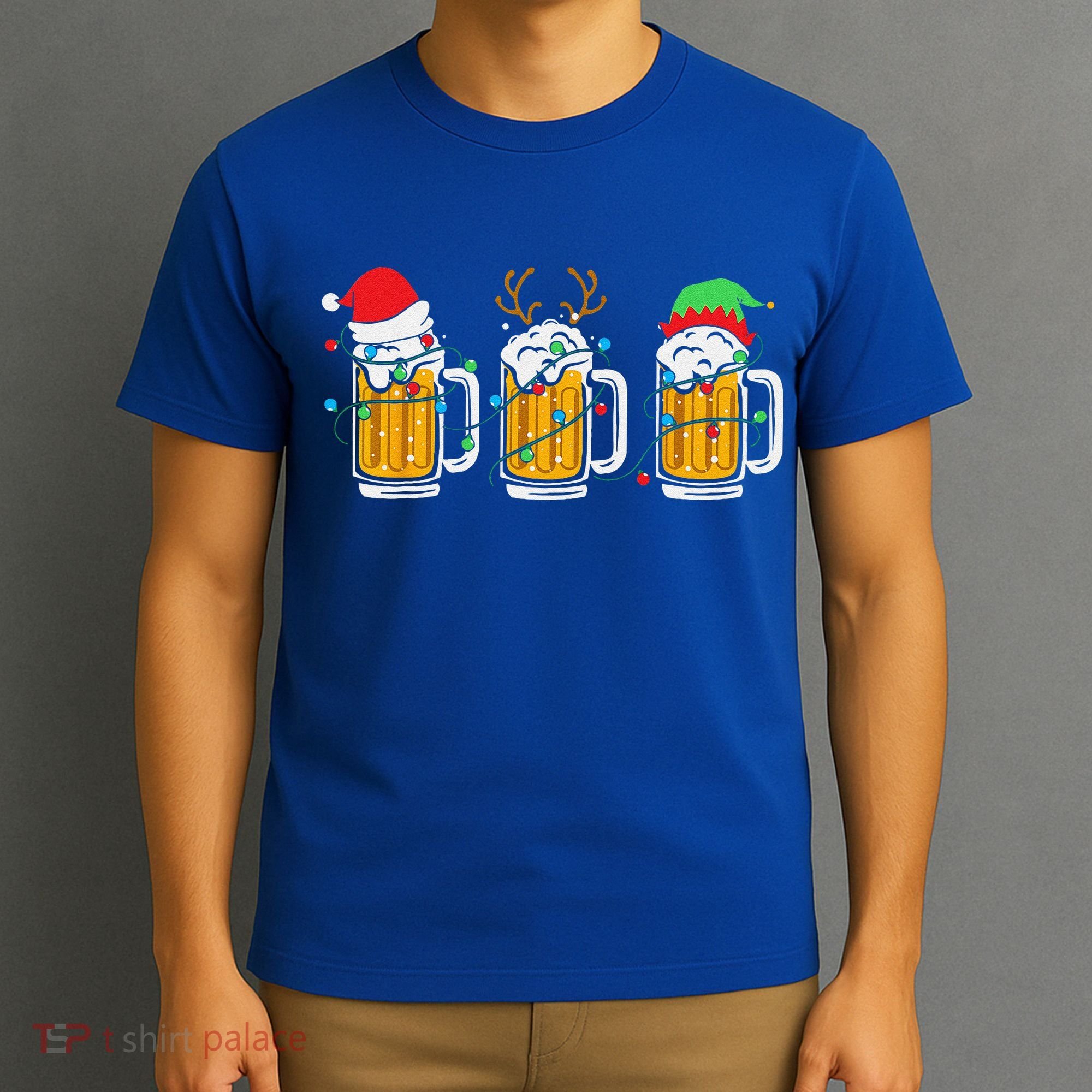 Beer Christmas Mug Santa Reinbeer Xmas Tree Lights Funny Funny T-Shirt