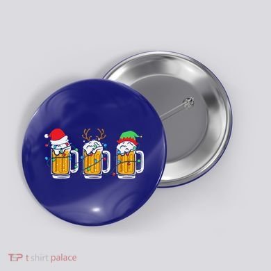 Beer Christmas Mug Santa Reinbeer Xmas Tree Lights Funny Funny Button