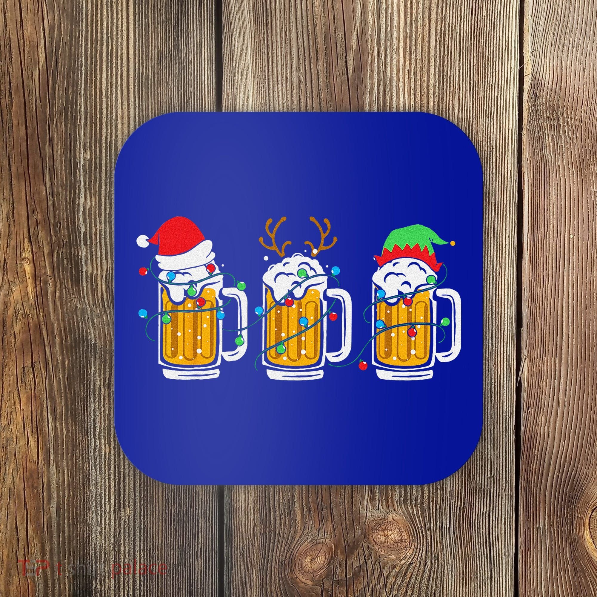 Beer Christmas Mug Santa Reinbeer Xmas Tree Lights Funny Funny Coaster