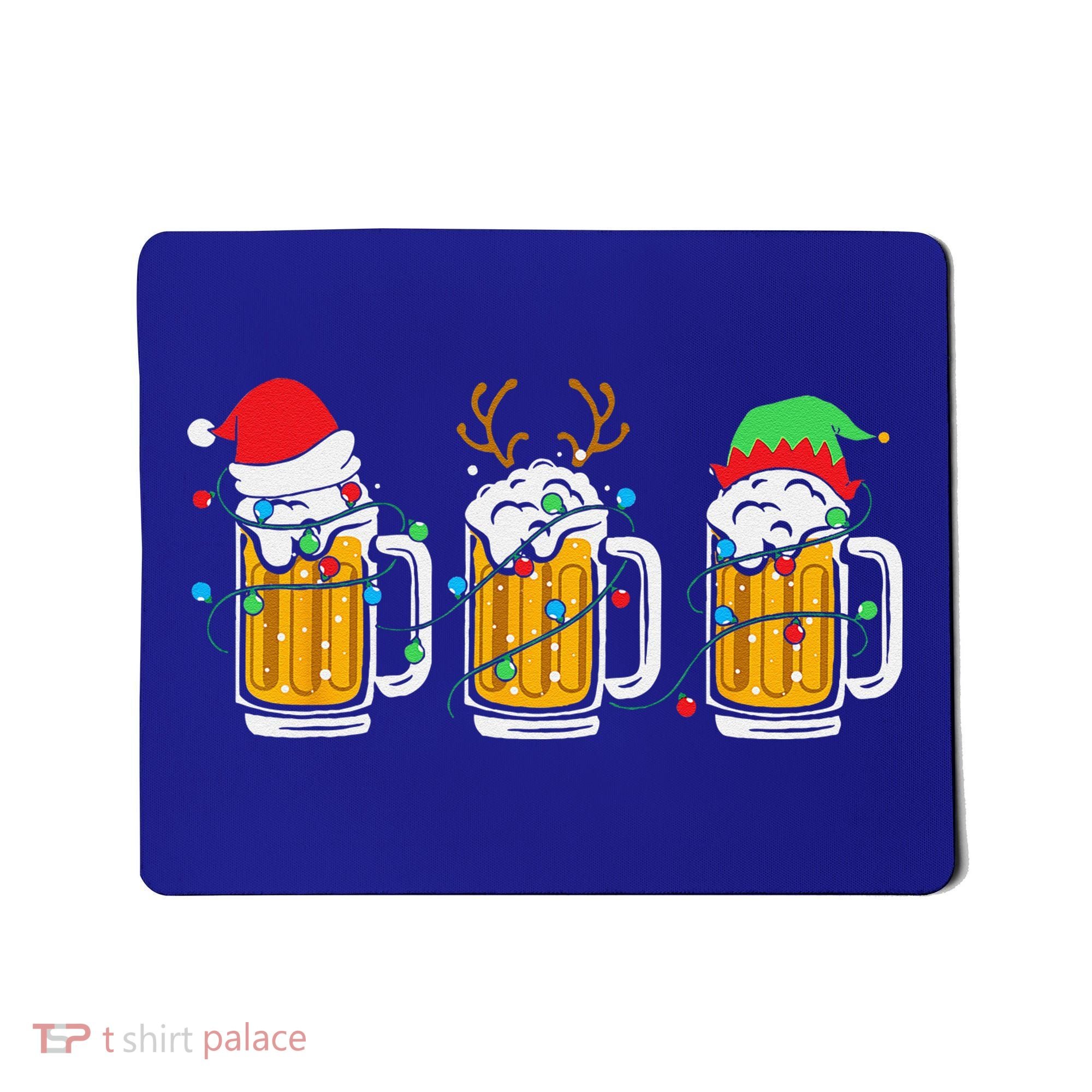 Beer Christmas Mug Santa Reinbeer Xmas Tree Lights Funny Funny Mousepad