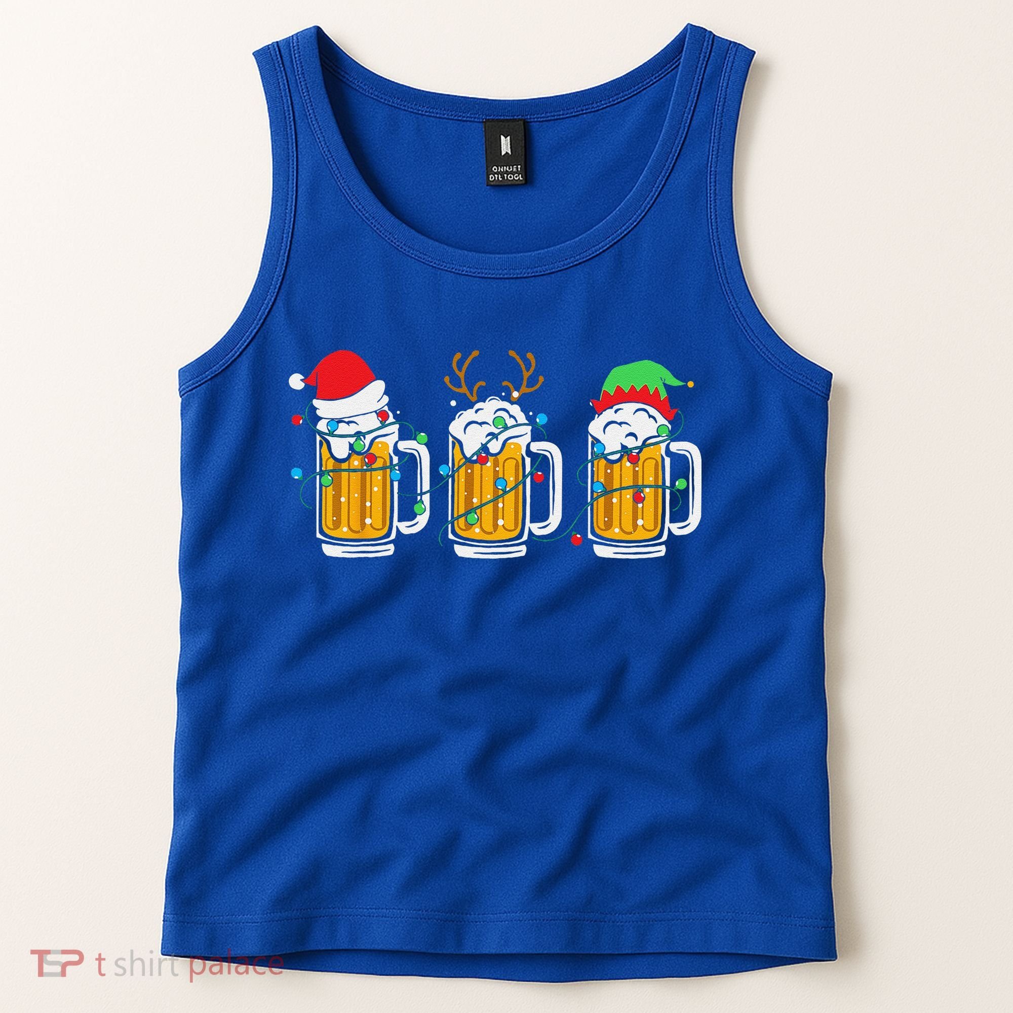 Beer Christmas Mug Santa Reinbeer Xmas Tree Lights Funny Funny Tank Top