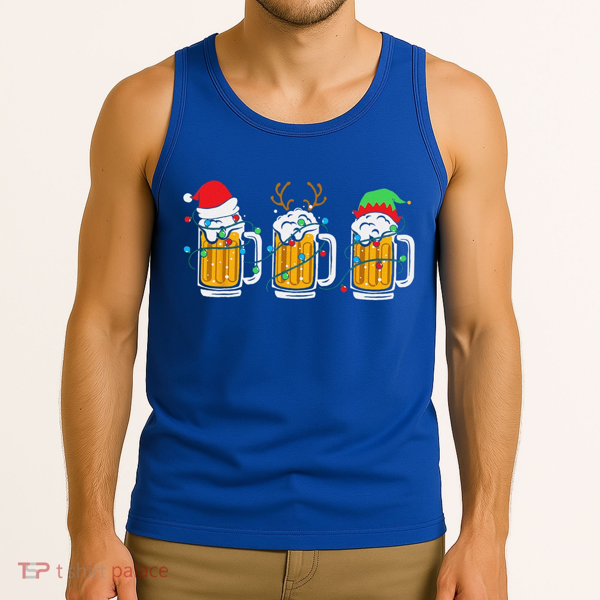 Beer Christmas Mug Santa Reinbeer Xmas Tree Lights Funny Funny Tank Top