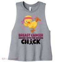 Breast Cancer Messed With The Wrong Chick Women's Racerback Cropped Tank thumb 0