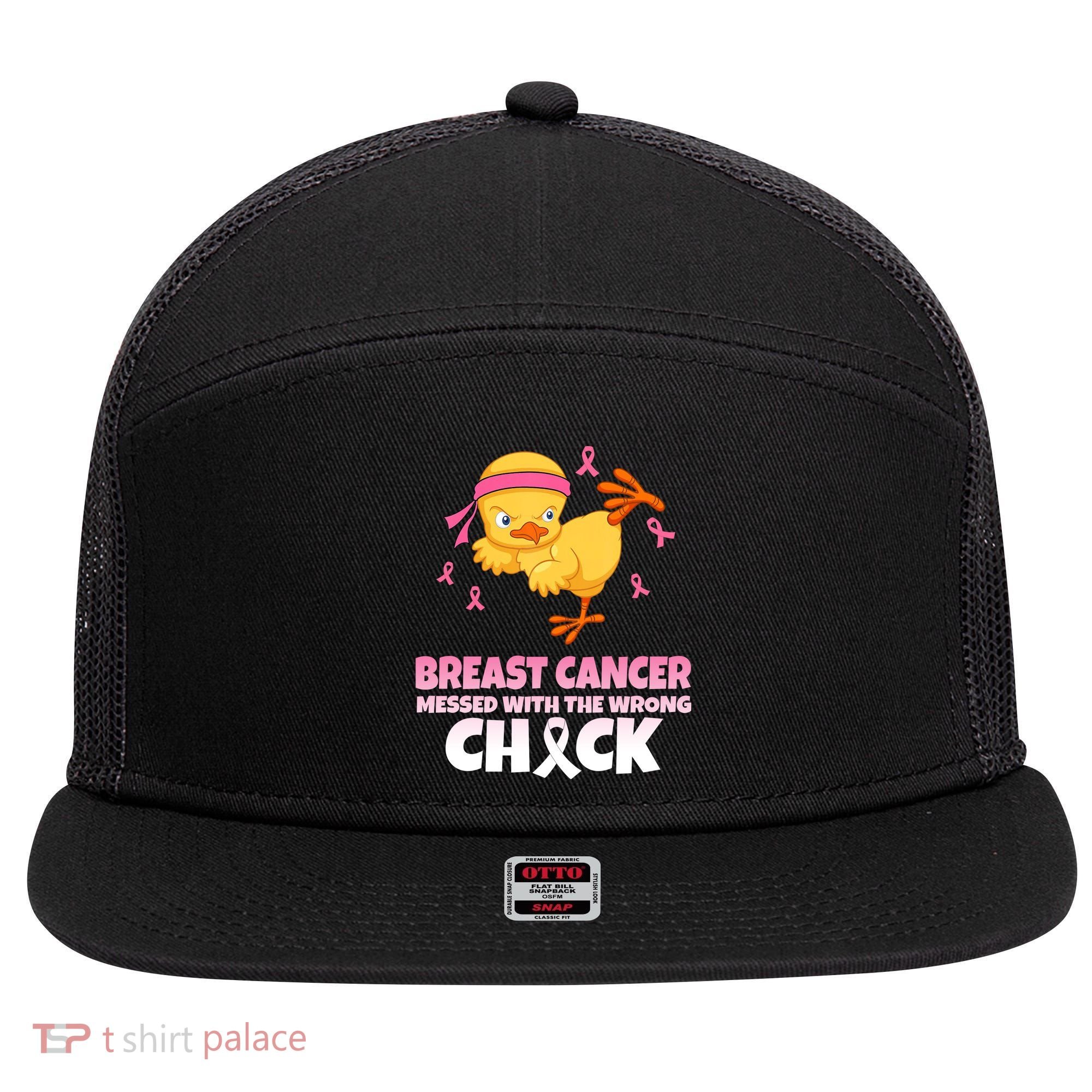 Breast Cancer Messed With The Wrong Chick 7 Panel Mesh Trucker Snapback Hat