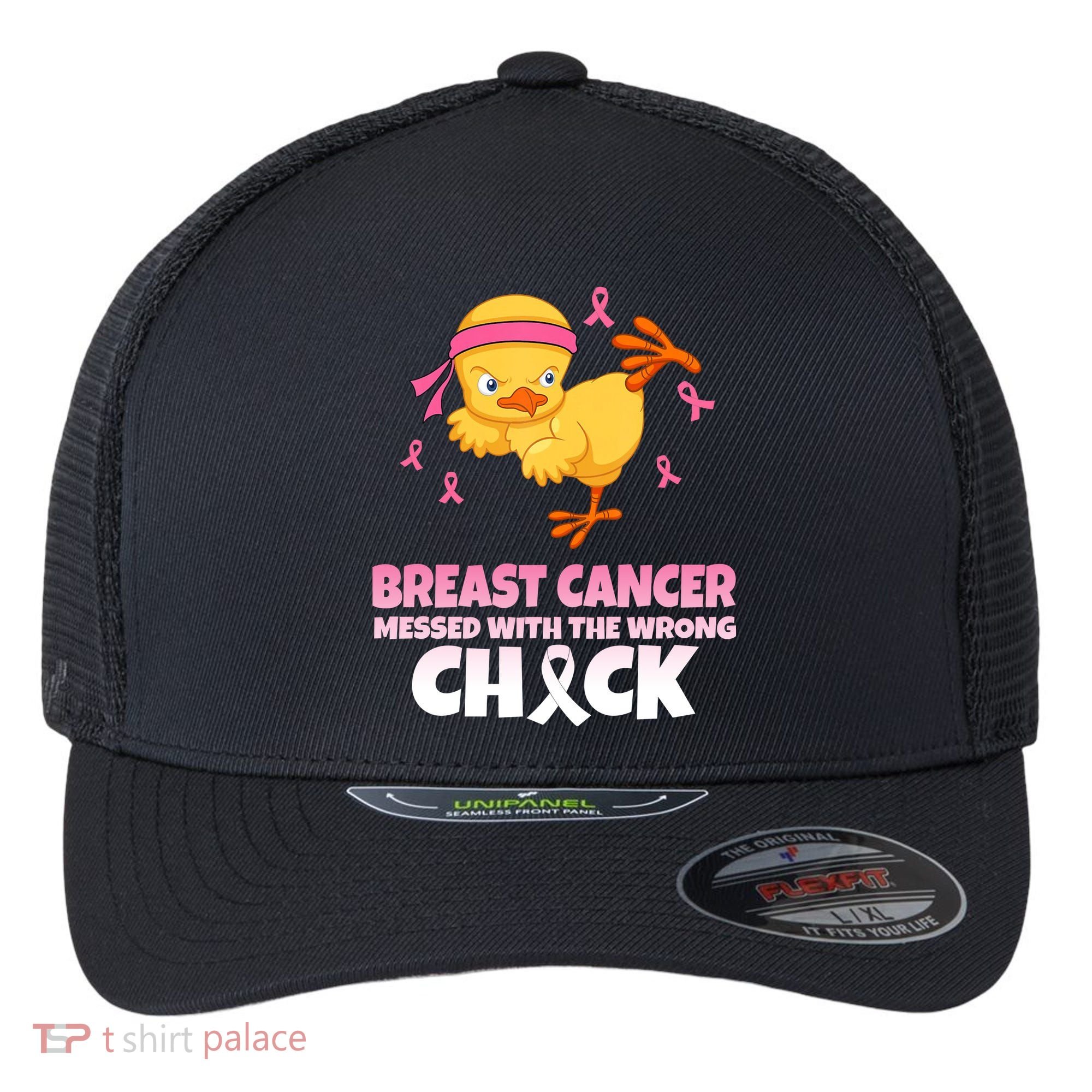 Breast Cancer Messed With The Wrong Chick Flexfit Unipanel Trucker Cap