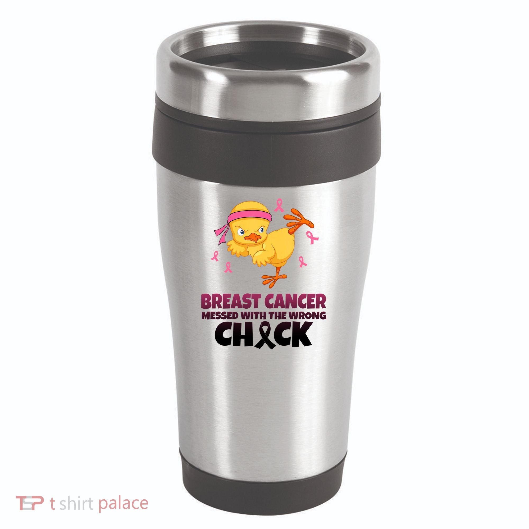 Breast Cancer Messed With The Wrong Chick 16oz Travel Tumbler