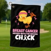 Breast Cancer Messed With The Wrong Chick Golf Towel thumb 1