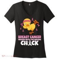 Breast Cancer Messed With The Wrong Chick Women's V-Neck T-Shirt thumb 0