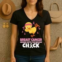 Breast Cancer Messed With The Wrong Chick Women's V-Neck T-Shirt thumb 3