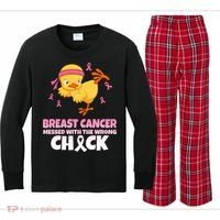 Breast Cancer Messed With The Wrong Chick Kids Long Sleeve Plaid Pajama Set thumb 0
