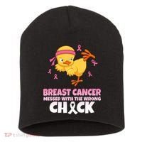 Breast Cancer Messed With The Wrong Chick Short Acrylic Beanie thumb 0
