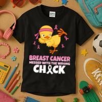 Breast Cancer Messed With The Wrong Chick Kids T-Shirt thumb 3
