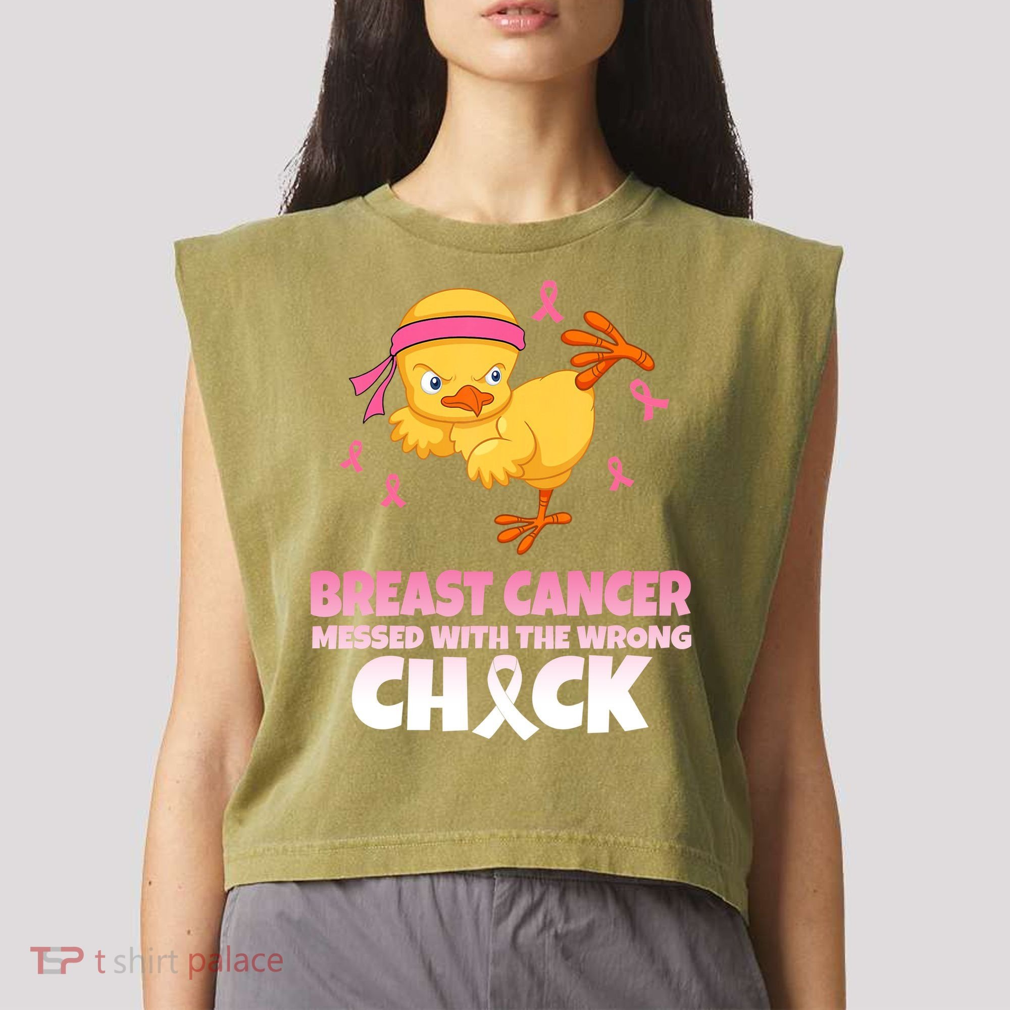 Breast Cancer Messed With The Wrong Chick Garment-Dyed Women's Muscle Tee