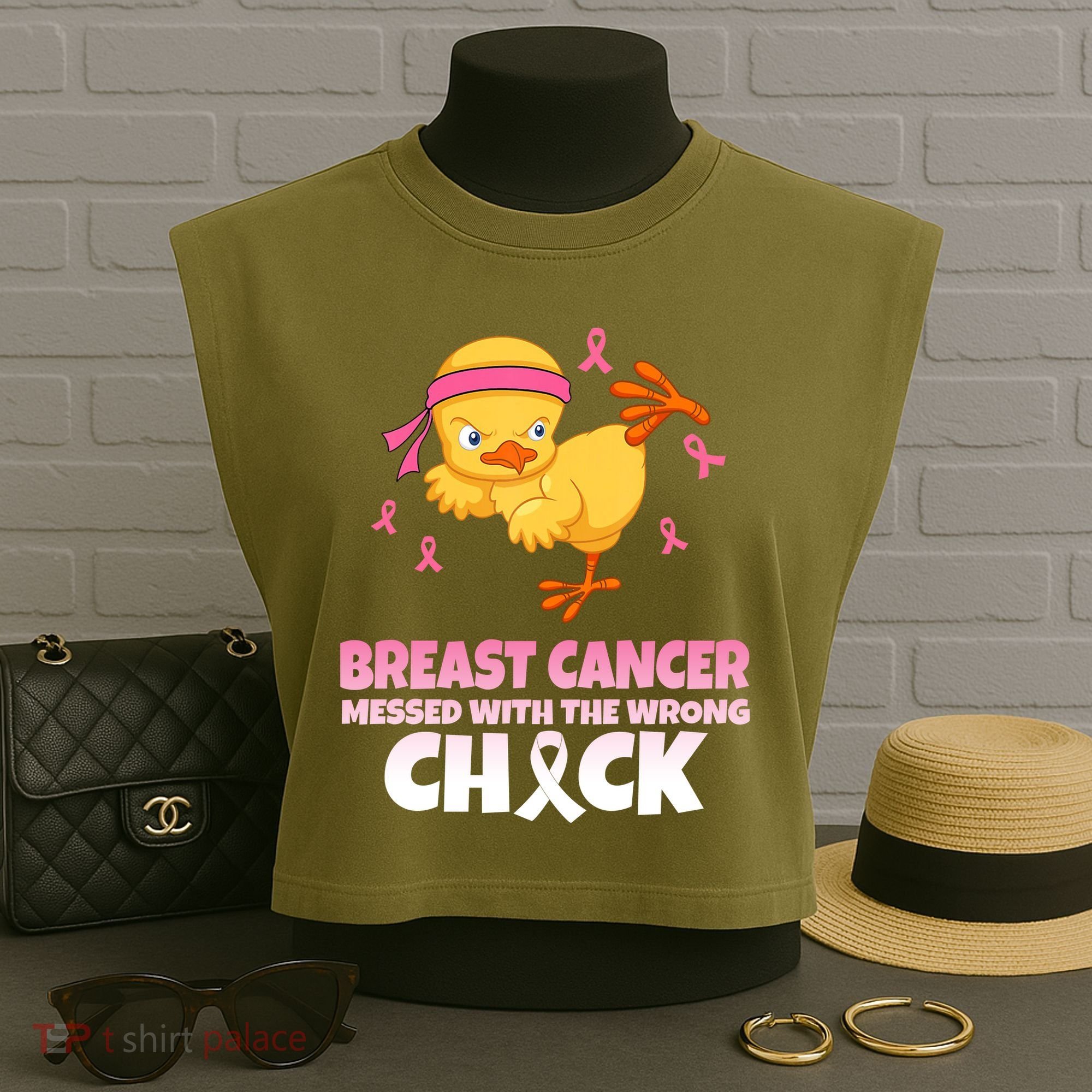 Breast Cancer Messed With The Wrong Chick Garment-Dyed Women's Muscle Tee