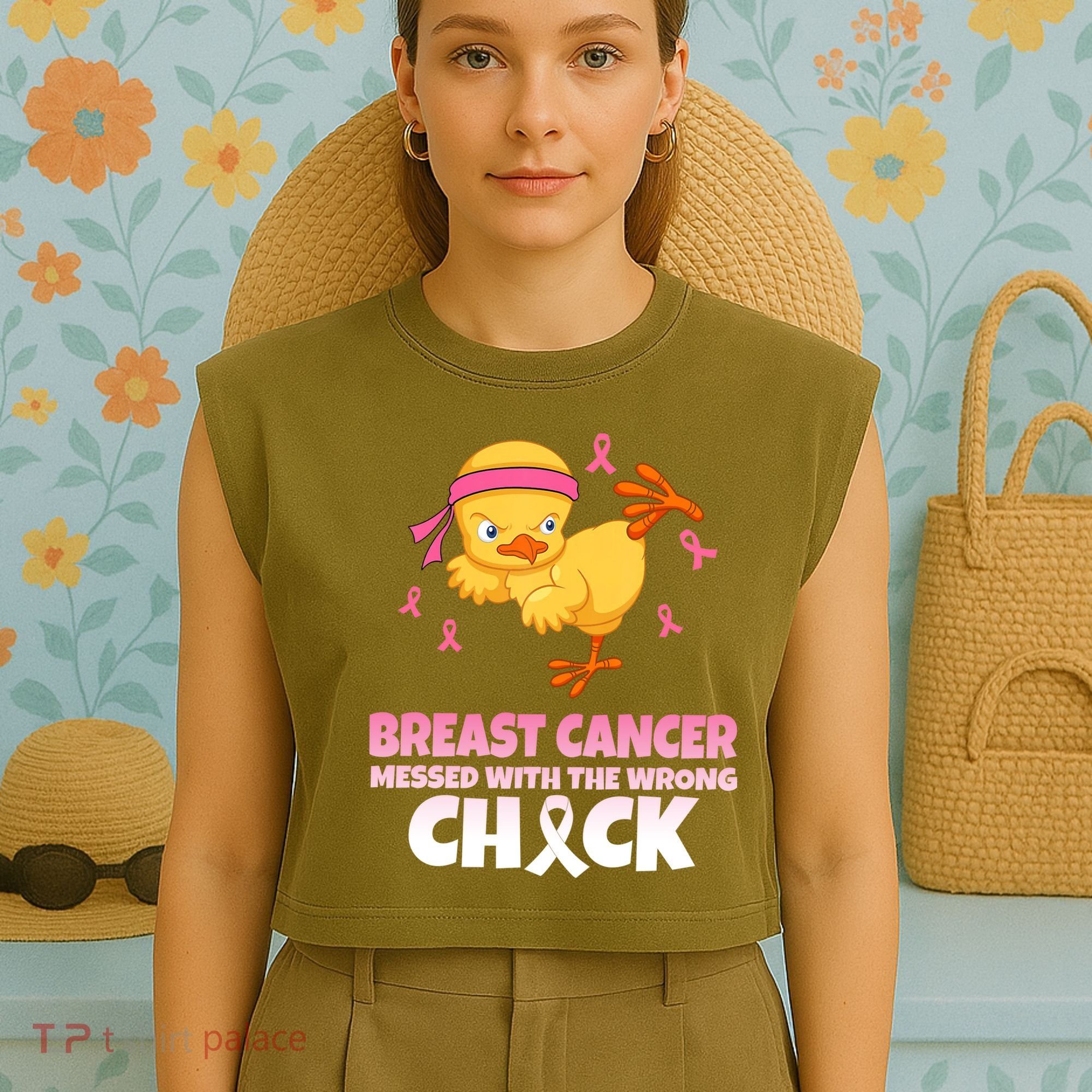 Breast Cancer Messed With The Wrong Chick Garment-Dyed Women's Muscle Tee