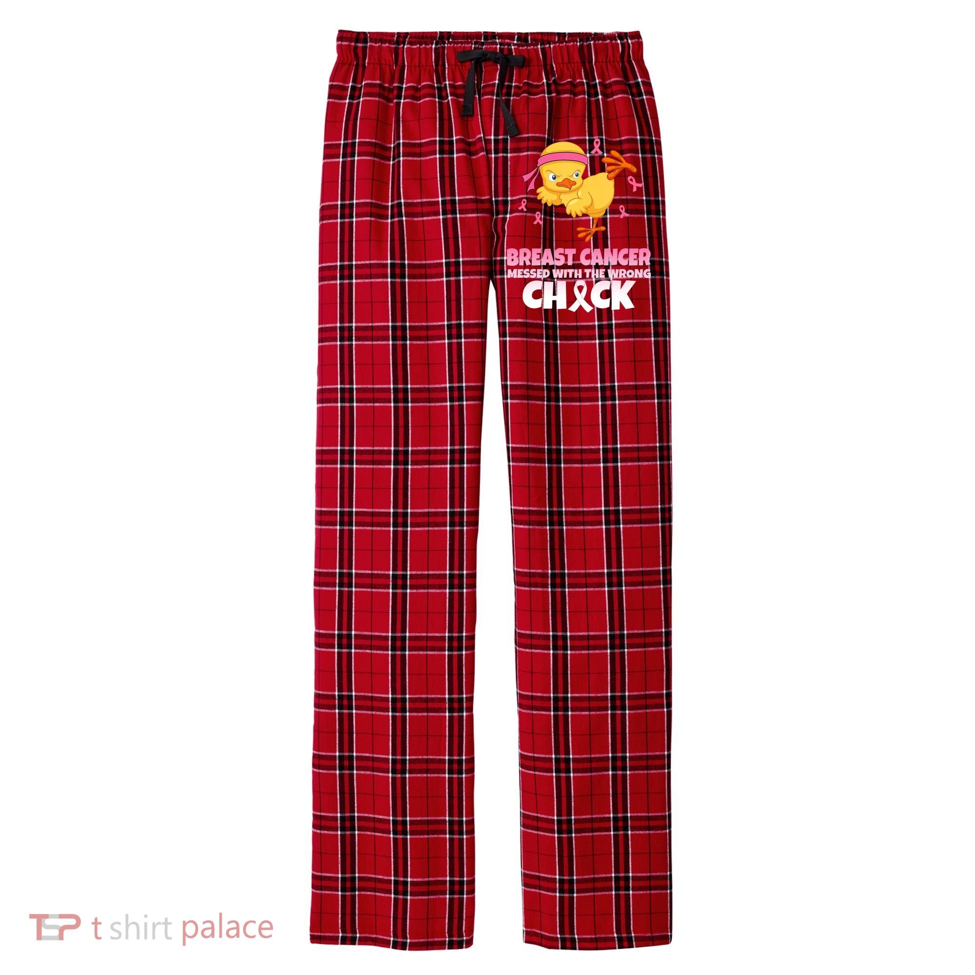 Breast Cancer Messed With The Wrong Chick Men's Flannel Plaid Pajama Pants