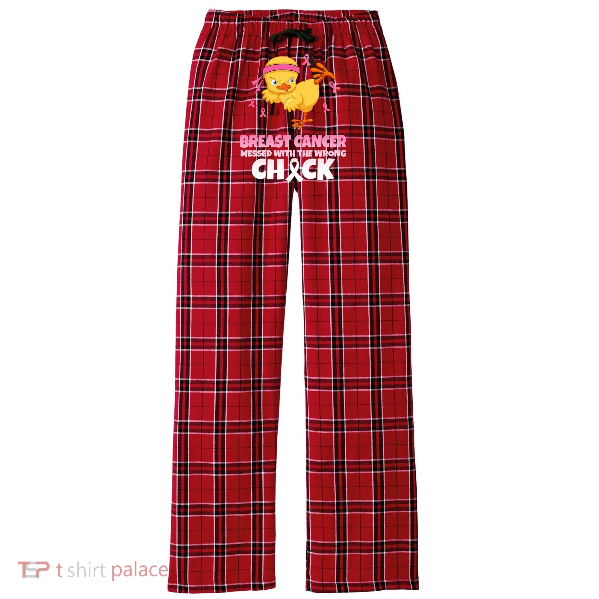 Breast Cancer Messed With The Wrong Chick Women's Flannel Plaid Pajama Pants