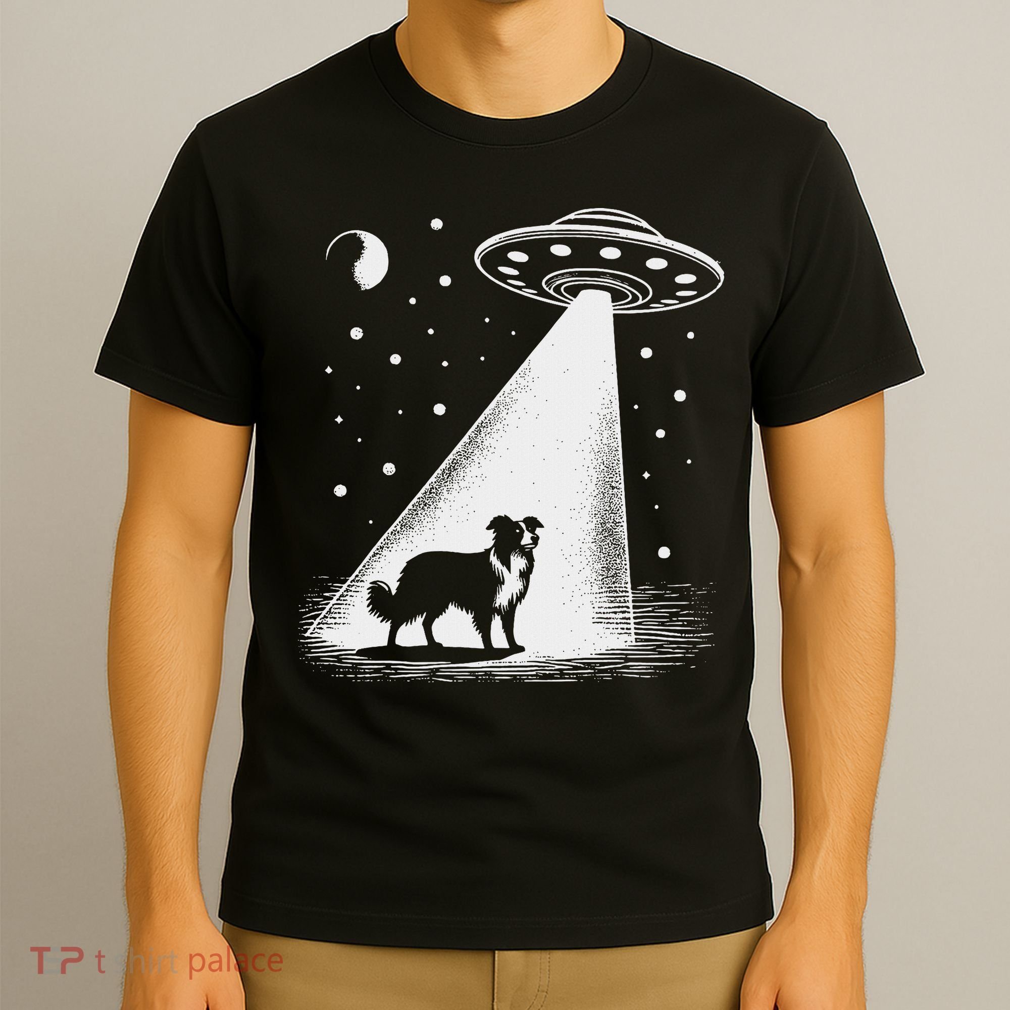 Border Collie Mom Dad Dog Funny Alien Ufo T-Shirt