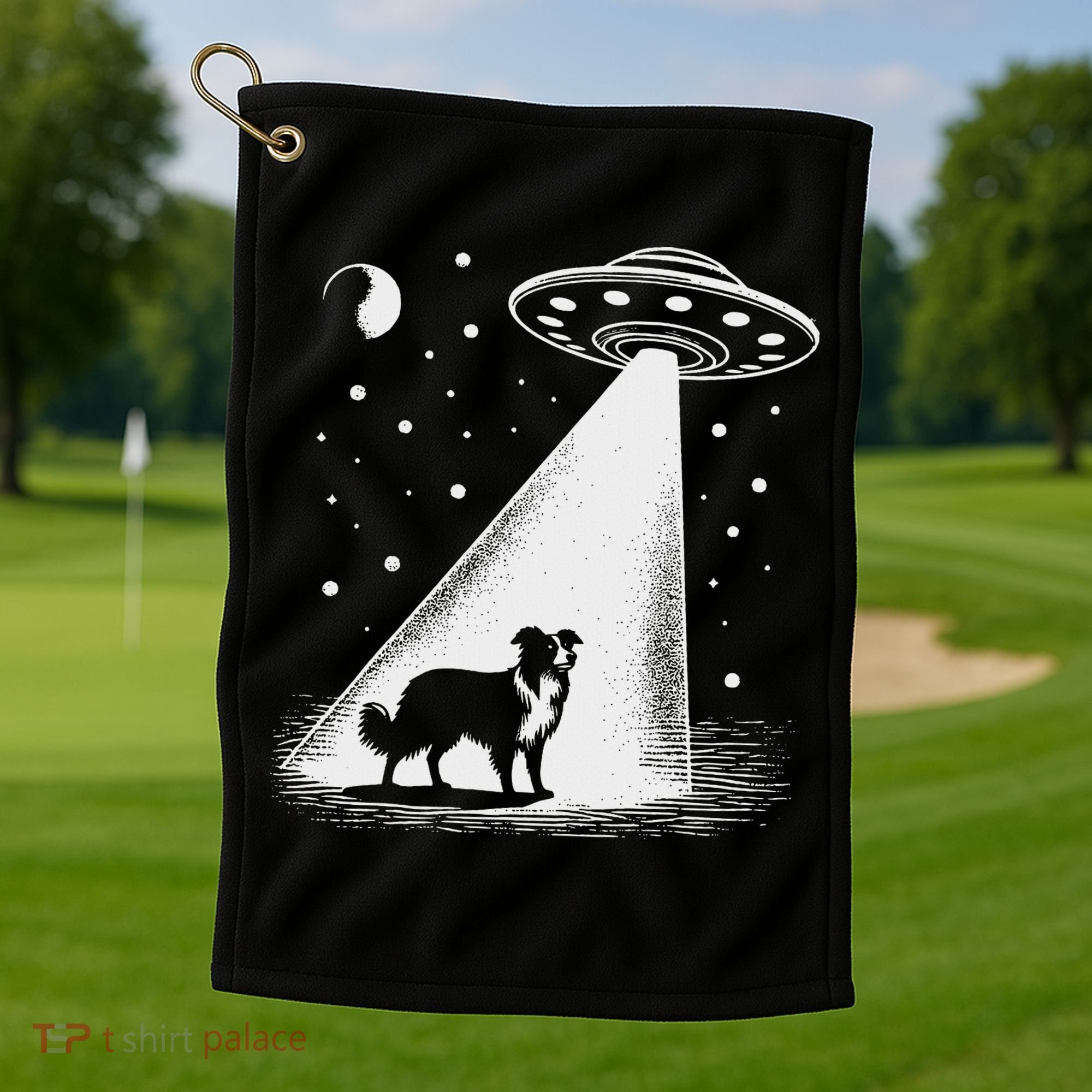 Border Collie Mom Dad Dog Funny Alien Ufo Golf Towel