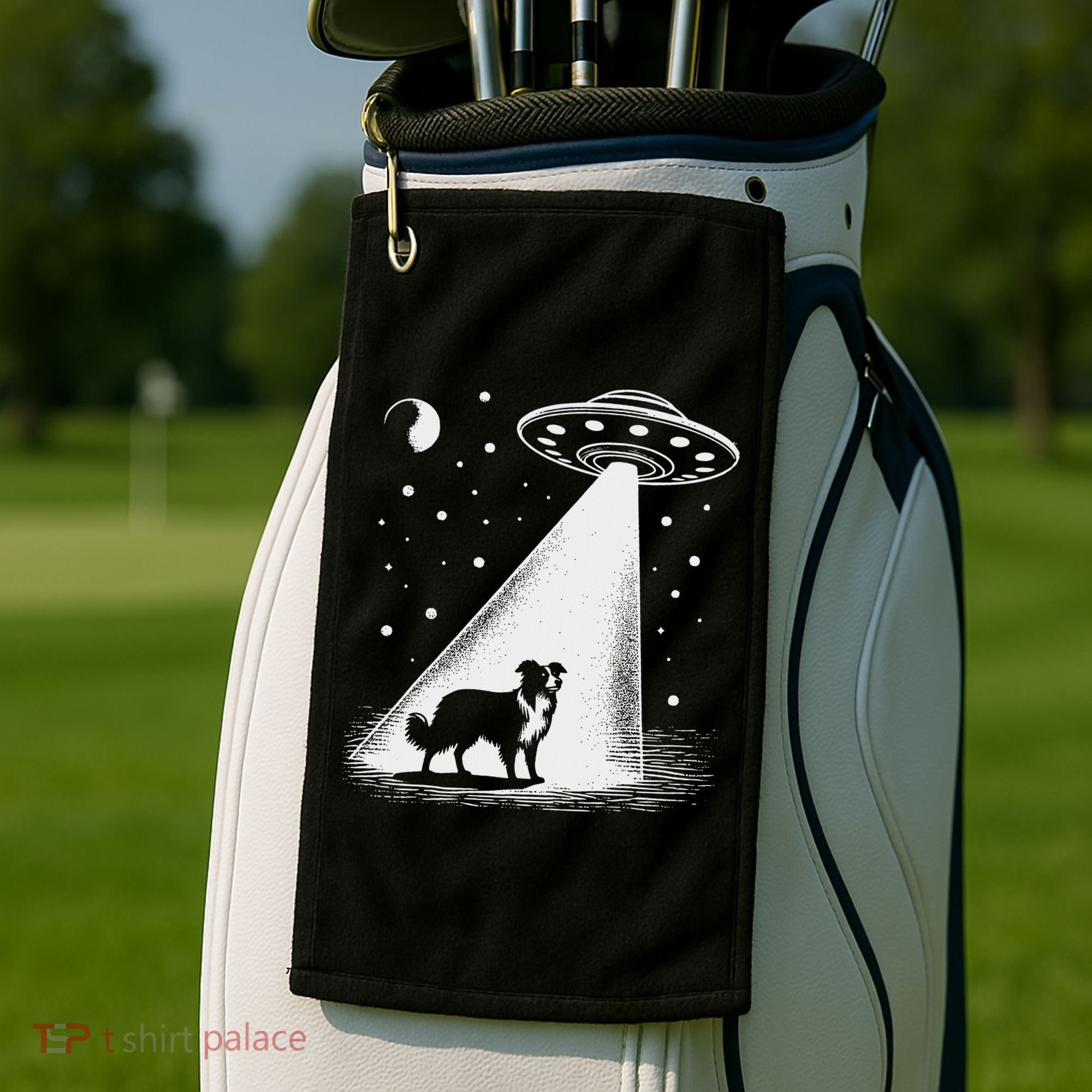 Border Collie Mom Dad Dog Funny Alien Ufo Golf Towel