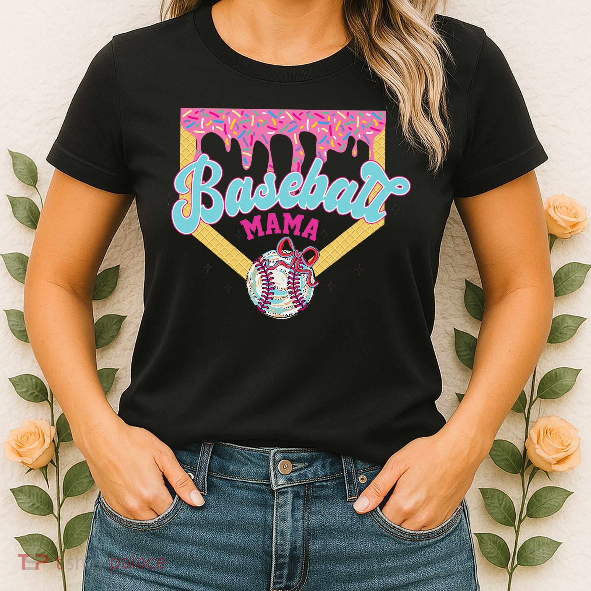 Baseball Cute Mama Ice Cream Cute Baseball Mom Gift Women's T-Shirt