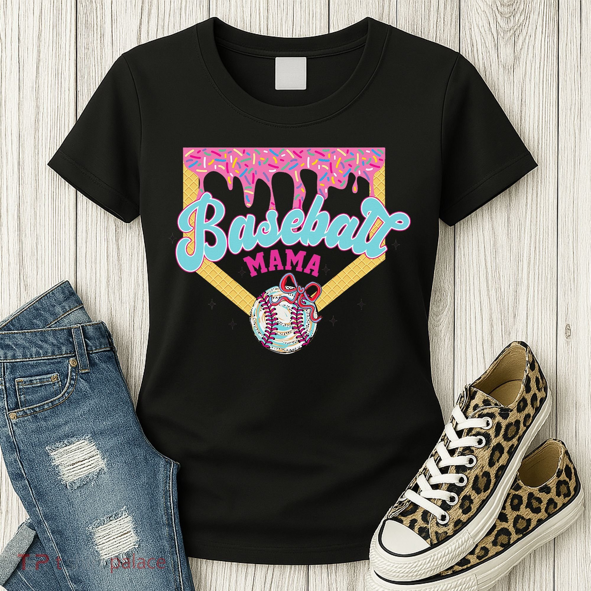 Baseball Cute Mama Ice Cream Cute Baseball Mom Gift Women's T-Shirt