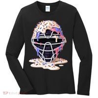 Baseball Catcher Mask Ice Cream Dripping Fan Women's Long Sleeve Shirt thumb 0