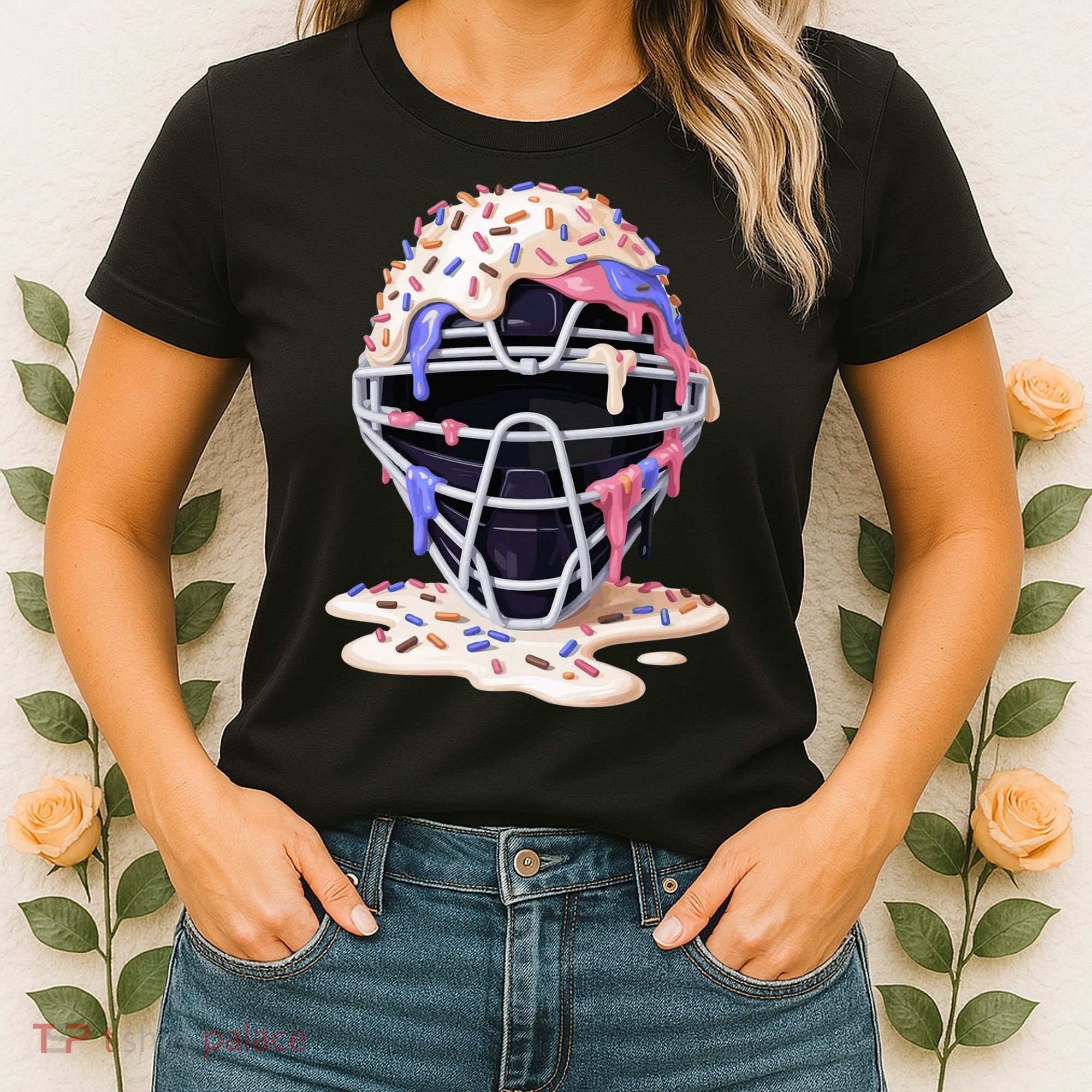 Baseball Catcher Mask Ice Cream Dripping Fan Women's T-Shirt