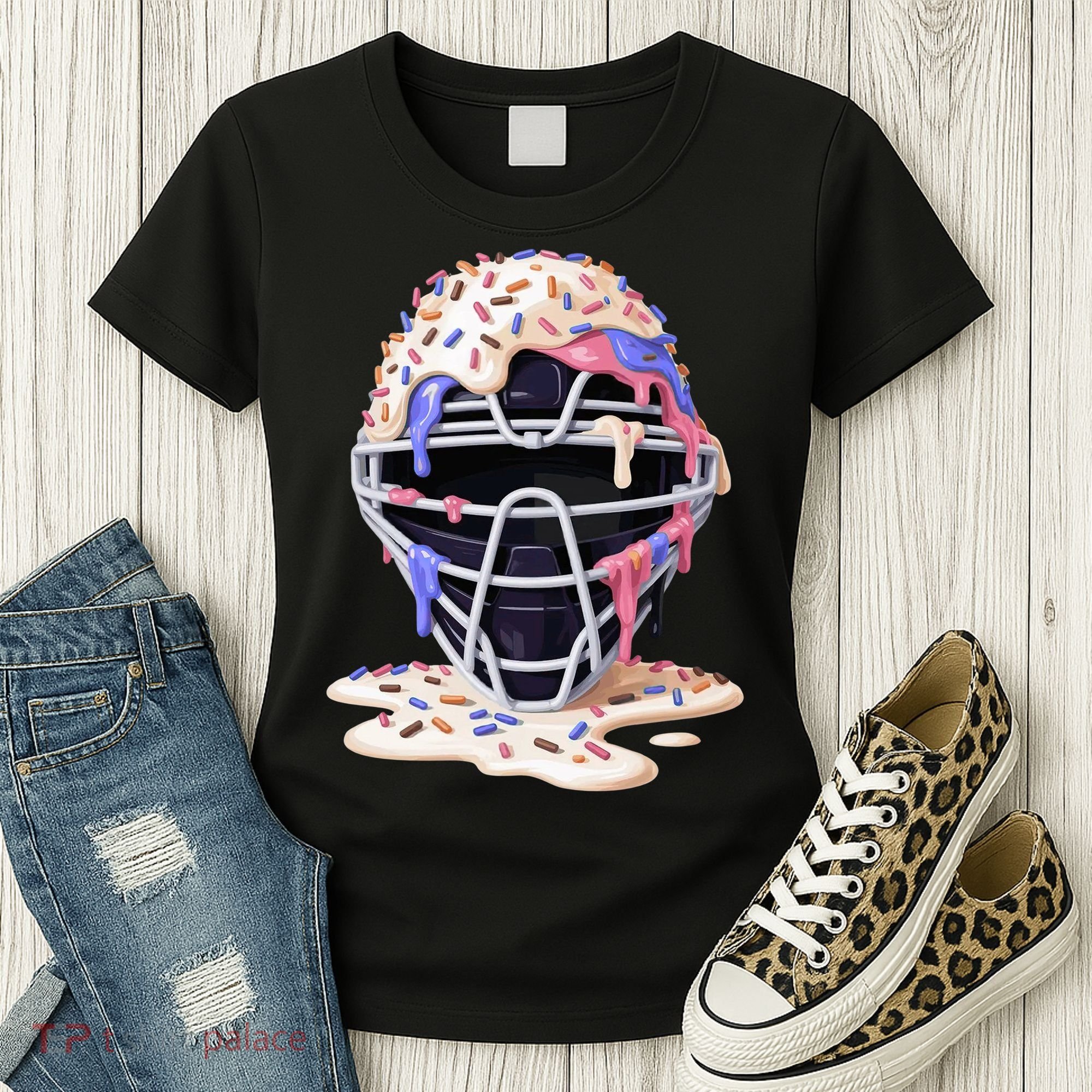 Baseball Catcher Mask Ice Cream Dripping Fan Women's T-Shirt