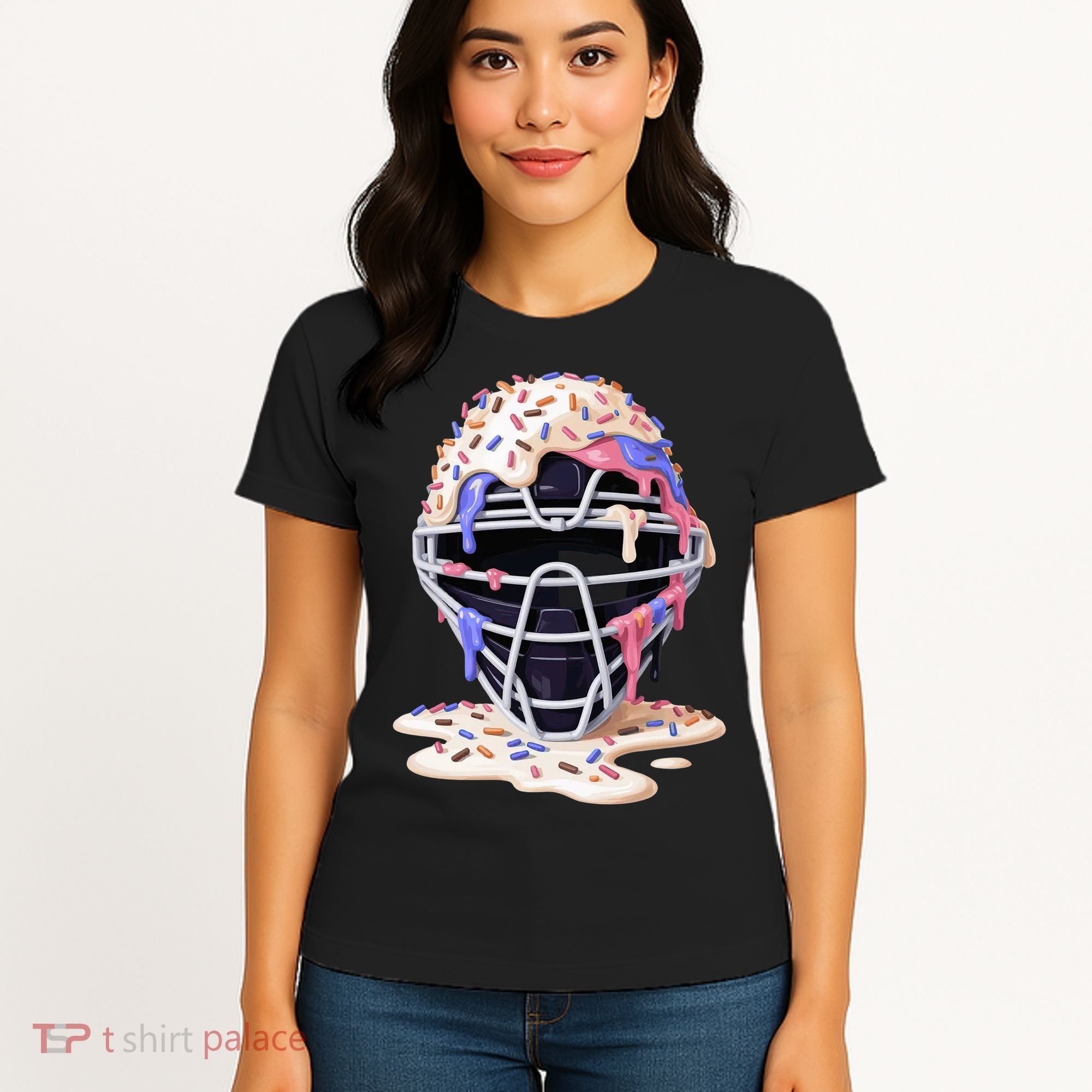 Baseball Catcher Mask Ice Cream Dripping Fan Women's T-Shirt