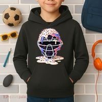 Baseball Catcher Mask Ice Cream Dripping Fan Kids Hoodie thumb 2