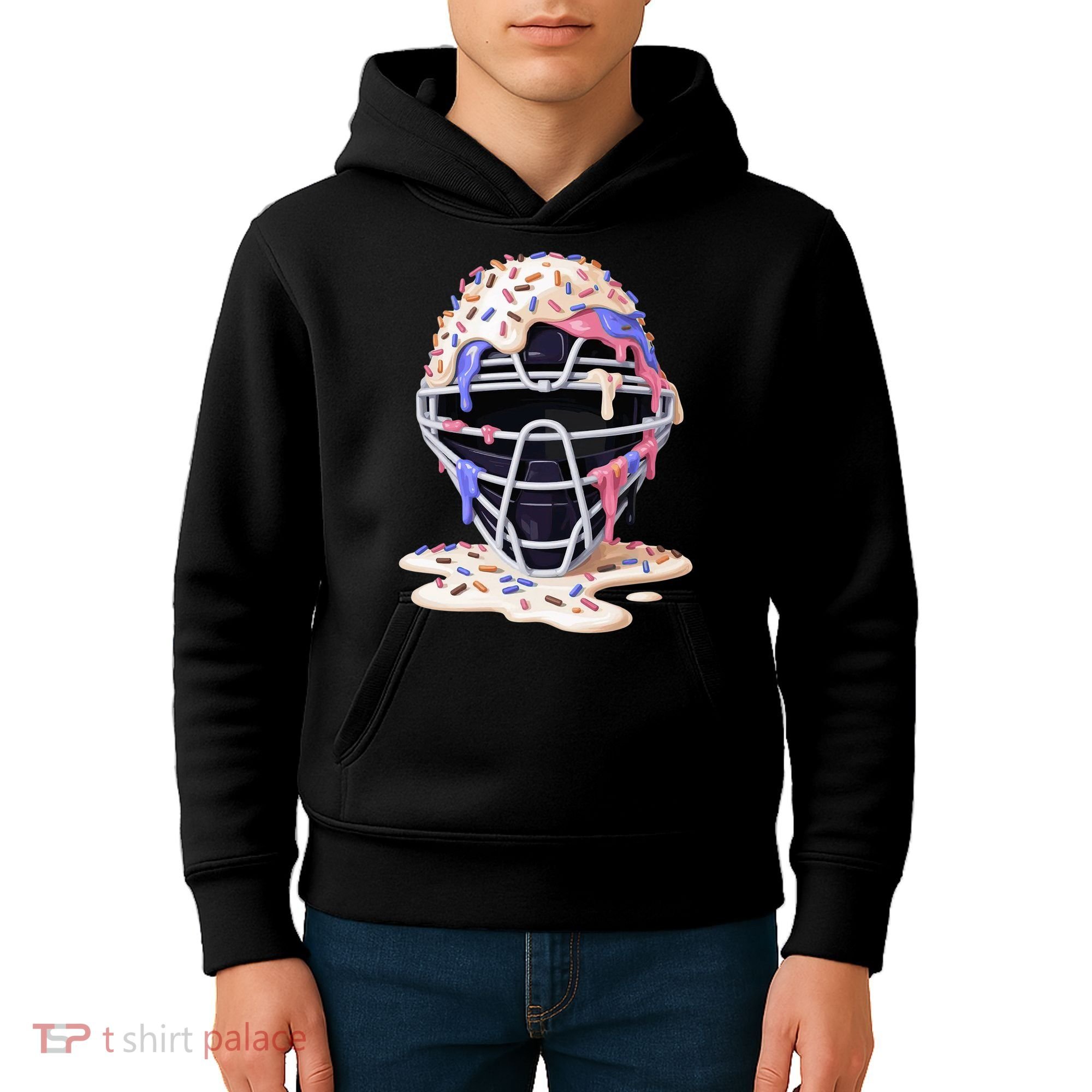 Baseball Catcher Mask Ice Cream Dripping Fan Kids Hoodie