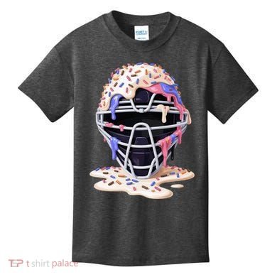 Baseball Catcher Mask Ice Cream Dripping Fan Kids T-Shirt