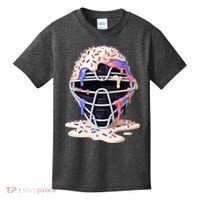 Baseball Catcher Mask Ice Cream Dripping Fan Kids T-Shirt thumb 0