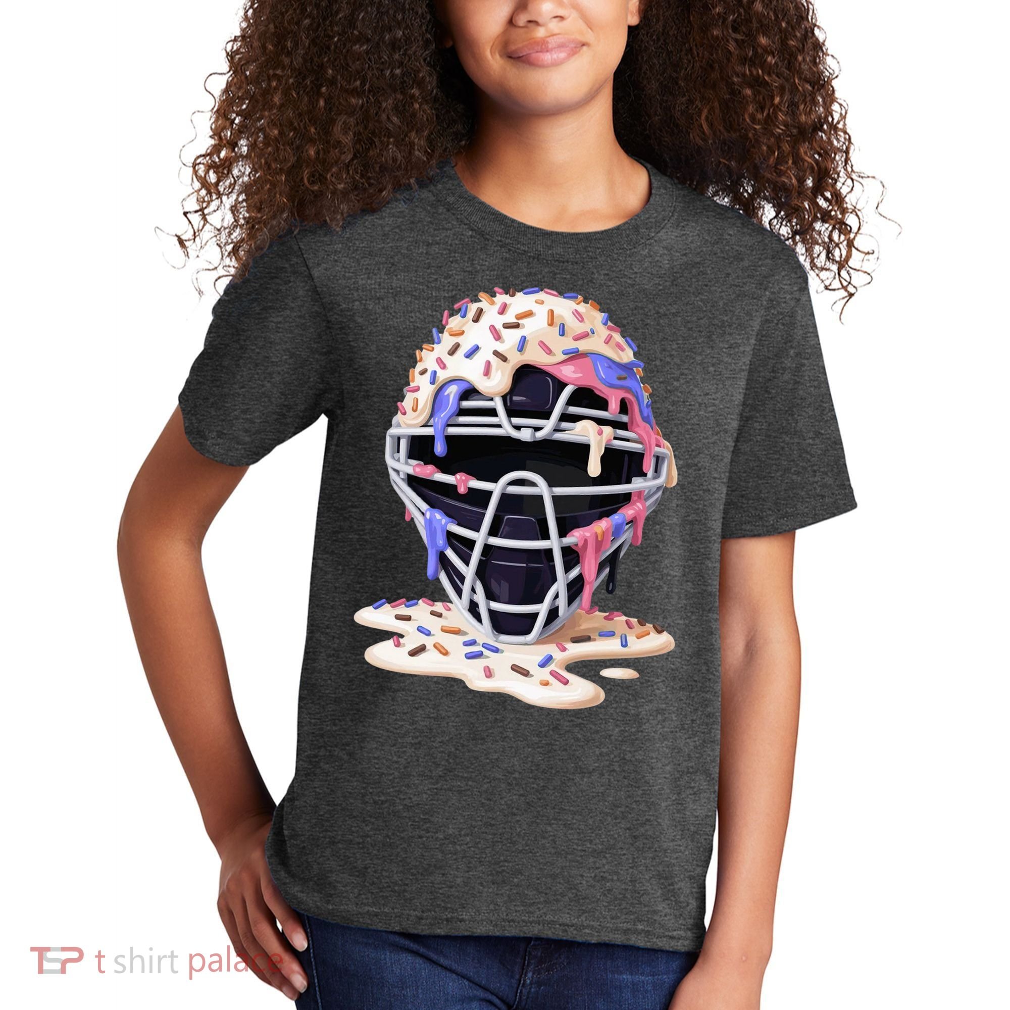 Baseball Catcher Mask Ice Cream Dripping Fan Kids T-Shirt