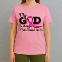 Breast Cancer My God Is Stronger Than Breast Cancer T-Shirt thumb 4