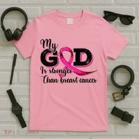 Breast Cancer My God Is Stronger Than Breast Cancer T-Shirt thumb 5