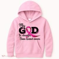 Breast Cancer My God Is Stronger Than Breast Cancer Kids Hoodie thumb 0