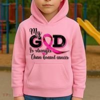 Breast Cancer My God Is Stronger Than Breast Cancer Kids Hoodie thumb 2