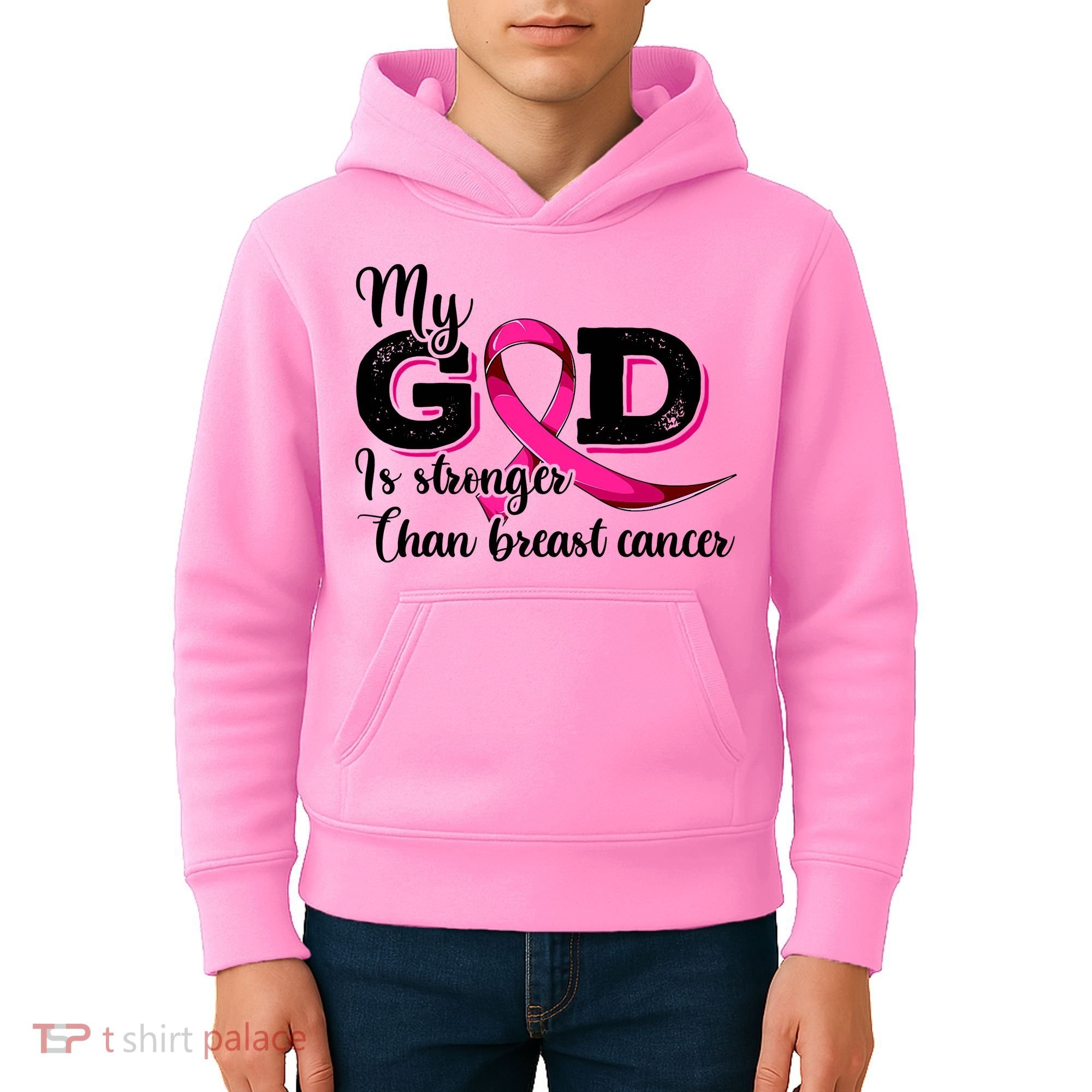 Breast Cancer My God Is Stronger Than Breast Cancer Kids Hoodie