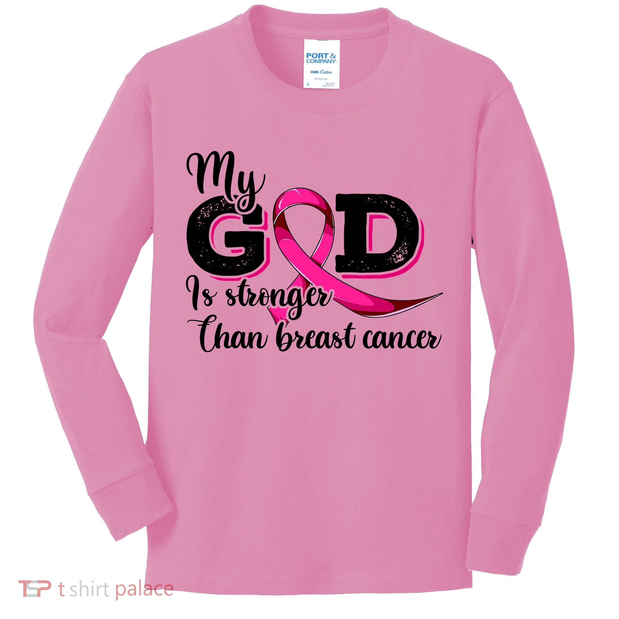 Breast Cancer My God Is Stronger Than Breast Cancer Kids Long Sleeve Shirt