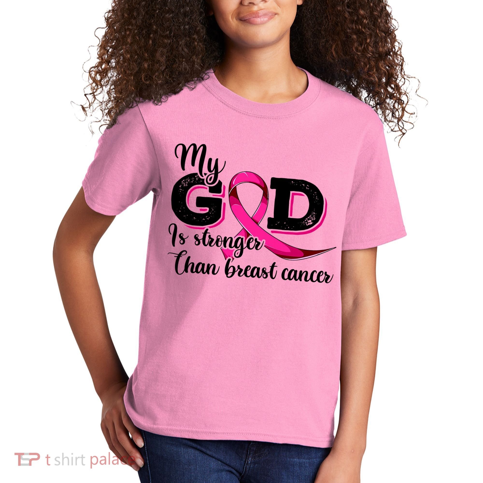 Breast Cancer My God Is Stronger Than Breast Cancer Kids T-Shirt