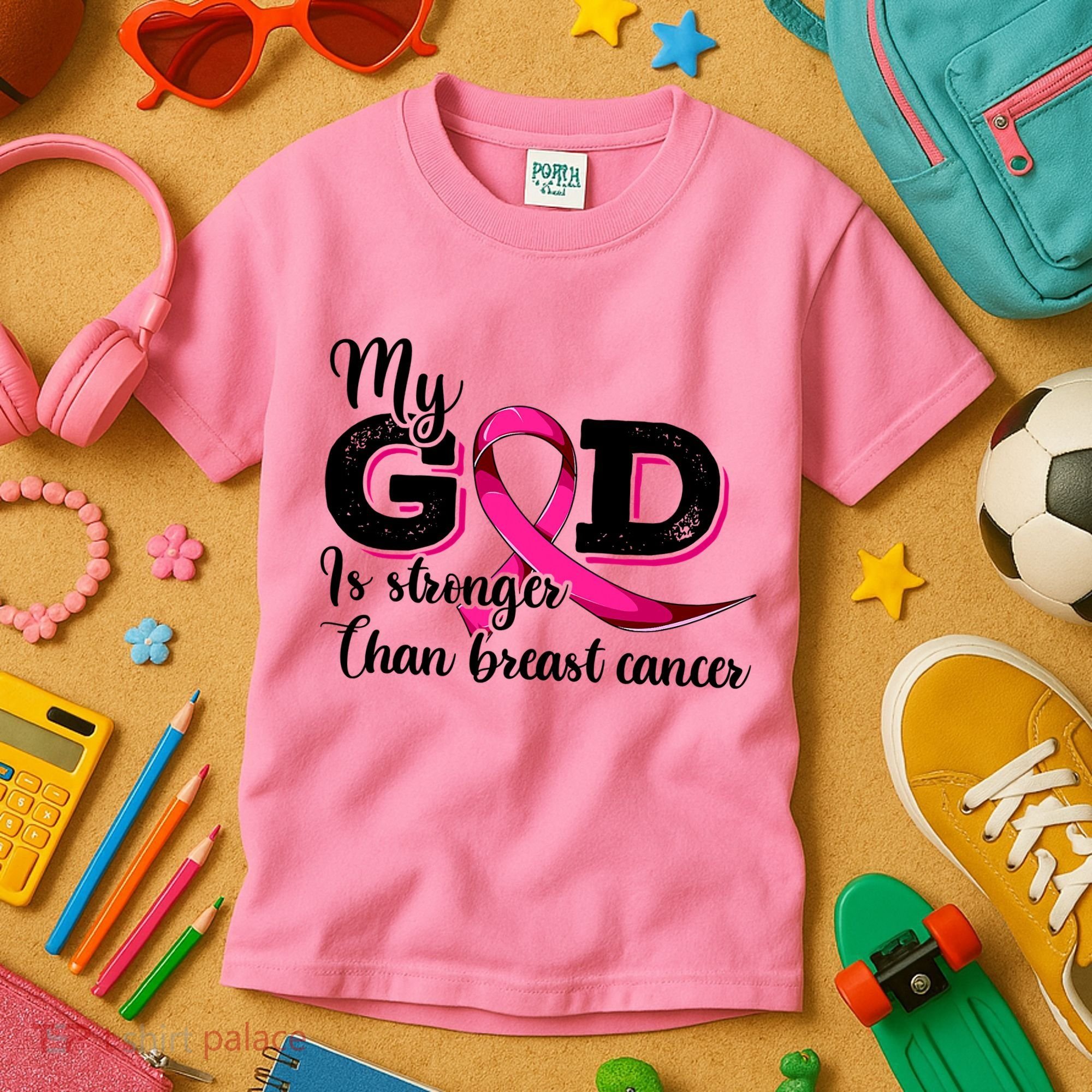 Breast Cancer My God Is Stronger Than Breast Cancer Kids T-Shirt