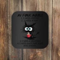 Black Cat My Four Moods I Need Coffee I Need A Nap Coffee Coaster thumb 0